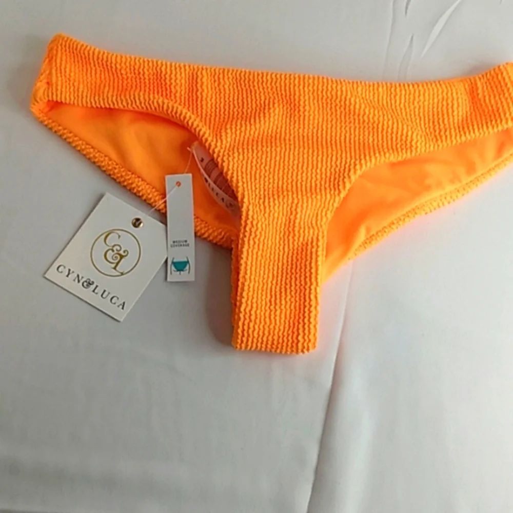 🎈Cyn & Luca Junior Size Small Bright Orange Ruched Back Solid Swim Bottom NWT - Picture 1 of 4